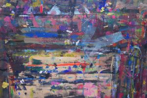 Bild: da in der Ausstellung keine Bilder gemacht werden dürfen hier das Bild einer komplett bunten Malunterlage, auf der auch ein Hundertwasser-inspiriertes Bild antstanden sein könnte