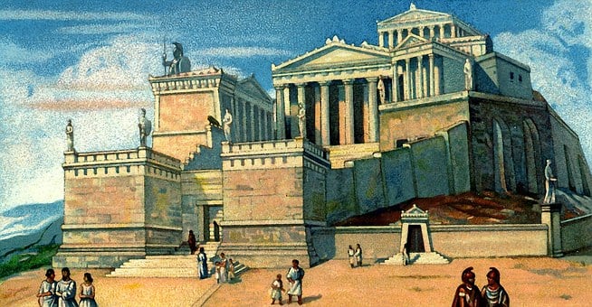 Gemälde von einer griechischen Tempelanlage