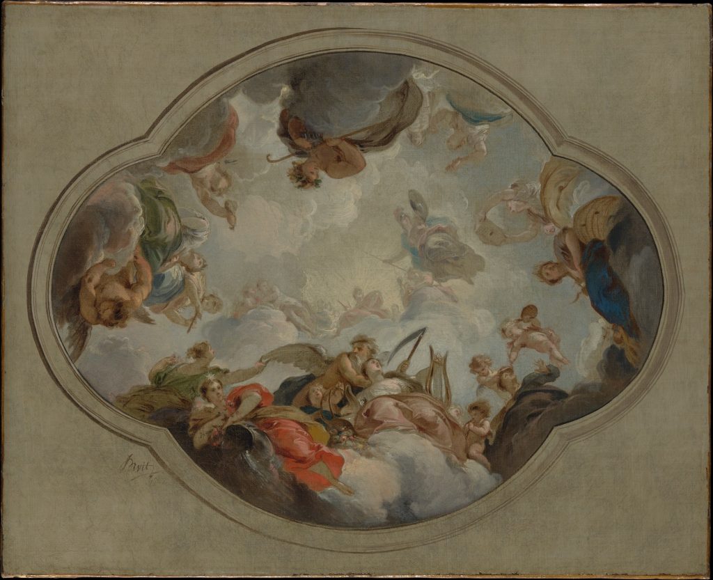 Gemälde zeigt Ausschnitt einer biblischen Szene im Himmel.