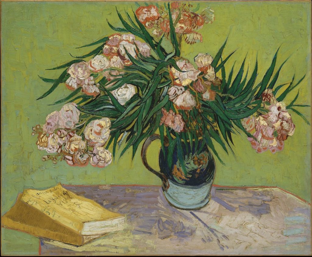 Gemälde eines Blumenstraußes auf einem Tisch