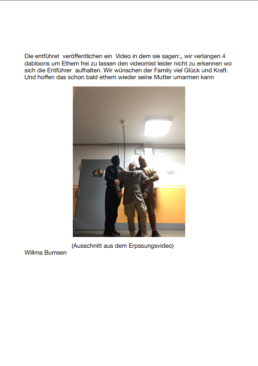 Erfundener Artikel über eine Kindesentführung (Teil 2)