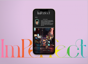 Beispiel eines Profils aus der fiktiven Imperfect App. Ein Junge spielt in einer Großstadt Basketball