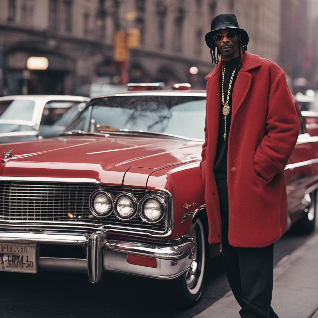 KI generiertes Bild vom Rapper Snoop Dog vor einem roten Luxuswagen