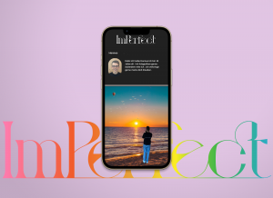 Profil in der fiktiven ImPerfect-App. Junge mit Kamera am Strand
