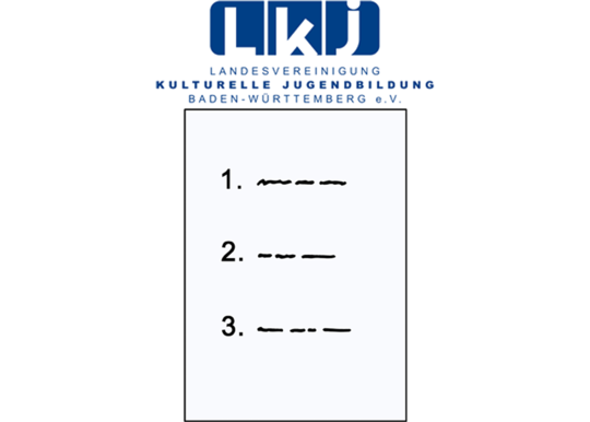 LKJ Logo und eine Liste nummeriert von eins bis drei